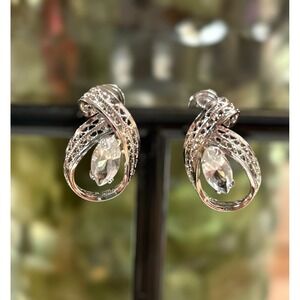 Vintage Sterling Silver Rhinestone Filigree Screw Back Earrings